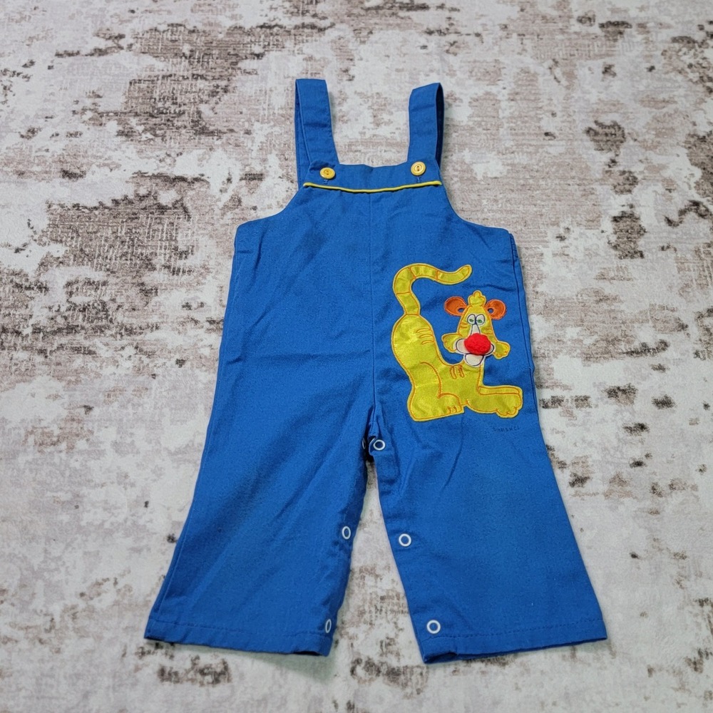 Vintage Krazy Kritters Baby Overalls 12M Lion Appliqué 1981 Graphic Retro USA